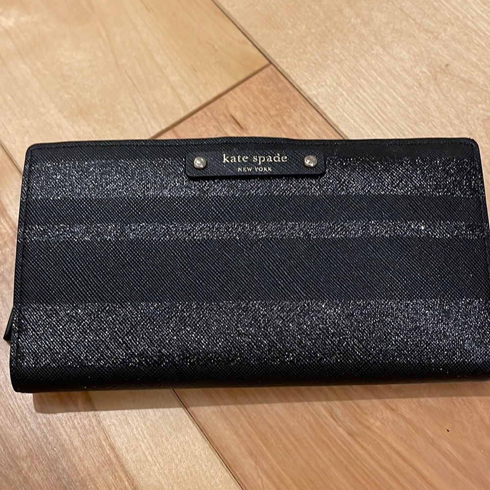 Kate spade black with glitter stripes wallet